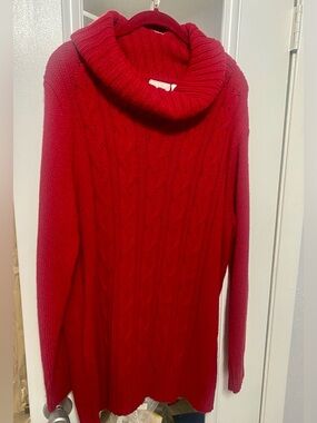 CANDA Red Cable-Knit Cowl Neck Sweater